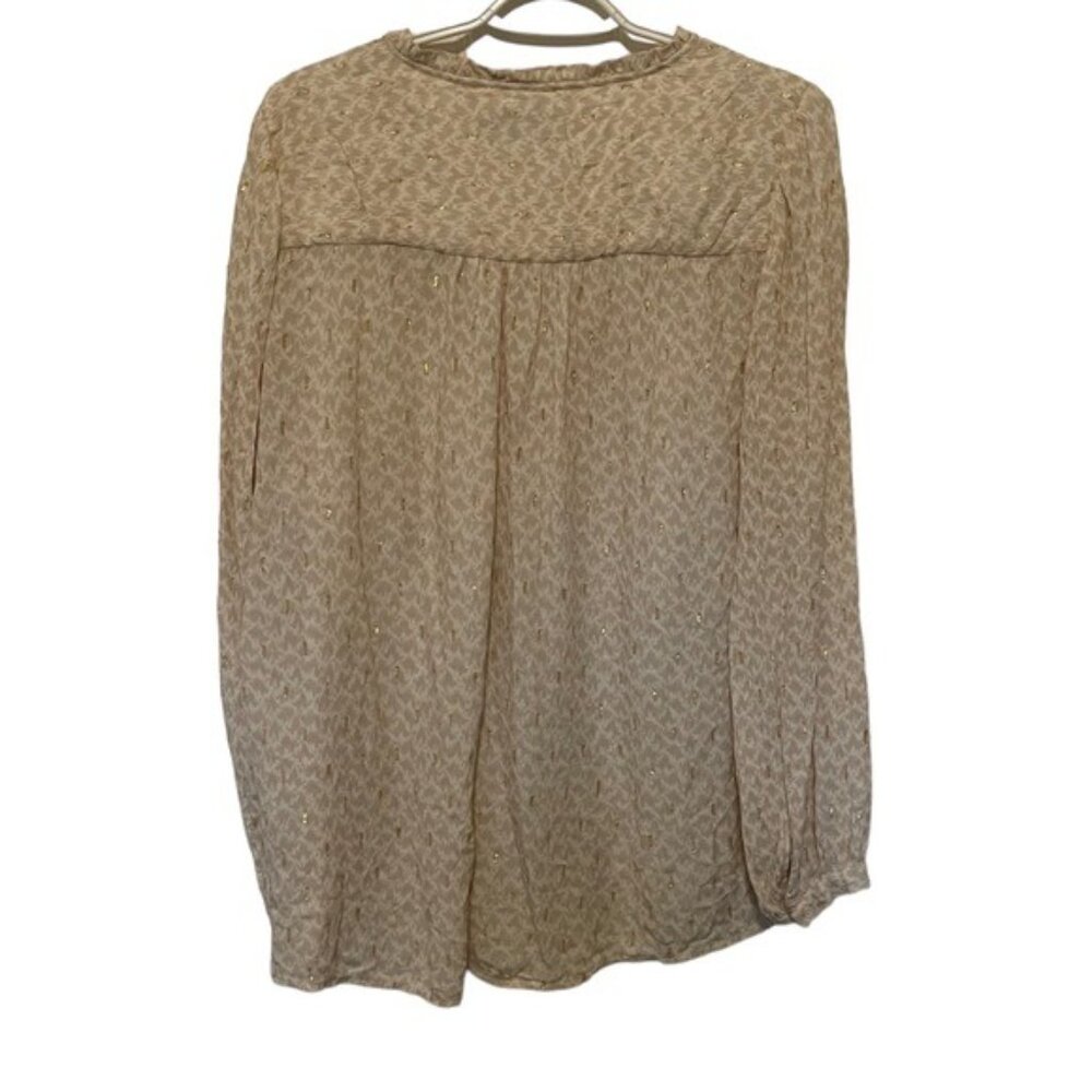 Paige Womens Beige Long-Sleeve Blouse With Subtle Gold Accents Size L - Picture 5 of 6